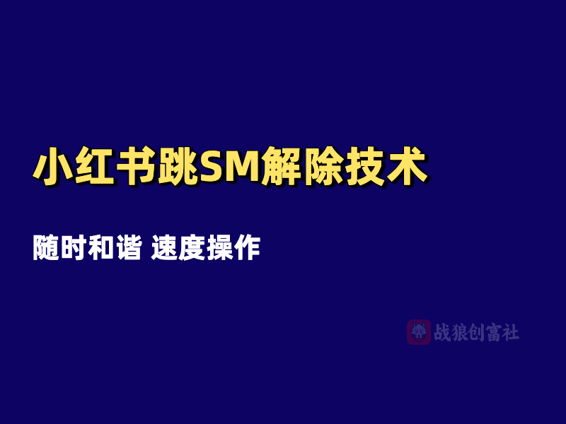小红书跳SM解除技术（250827）-战狼创富社